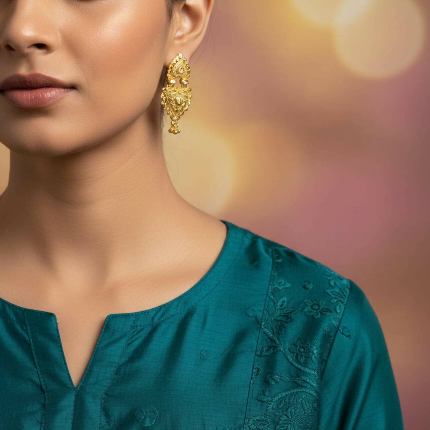 Ethnic Golden Drop Jhumka Earrings | Girls & Women Special - Image 2