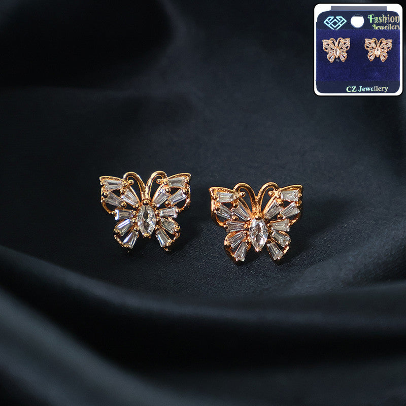 Elegant Butterfly Design CZ Stone Stud Earrings for Women