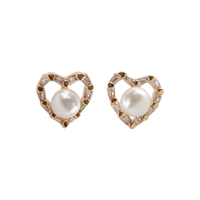 Charming Heart Shape Pearl and CZ Stone Stud Earrings for Women