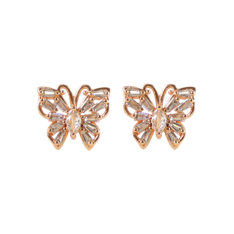 Elegant Butterfly Design CZ Stone Stud Earrings for Women