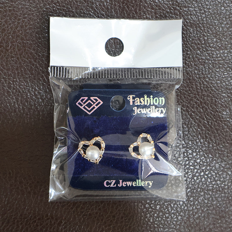 Charming Heart Shape Pearl and CZ Stone Stud Earrings for Women