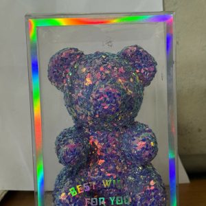 Purple Glitter Teddy Bear Showpiece with Display Box Decorative Gift