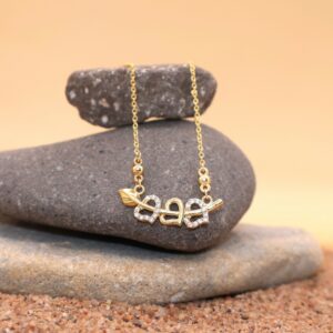 Gold Plated Interlocking Hearts Leaf AD Pendant Necklace For women and girls