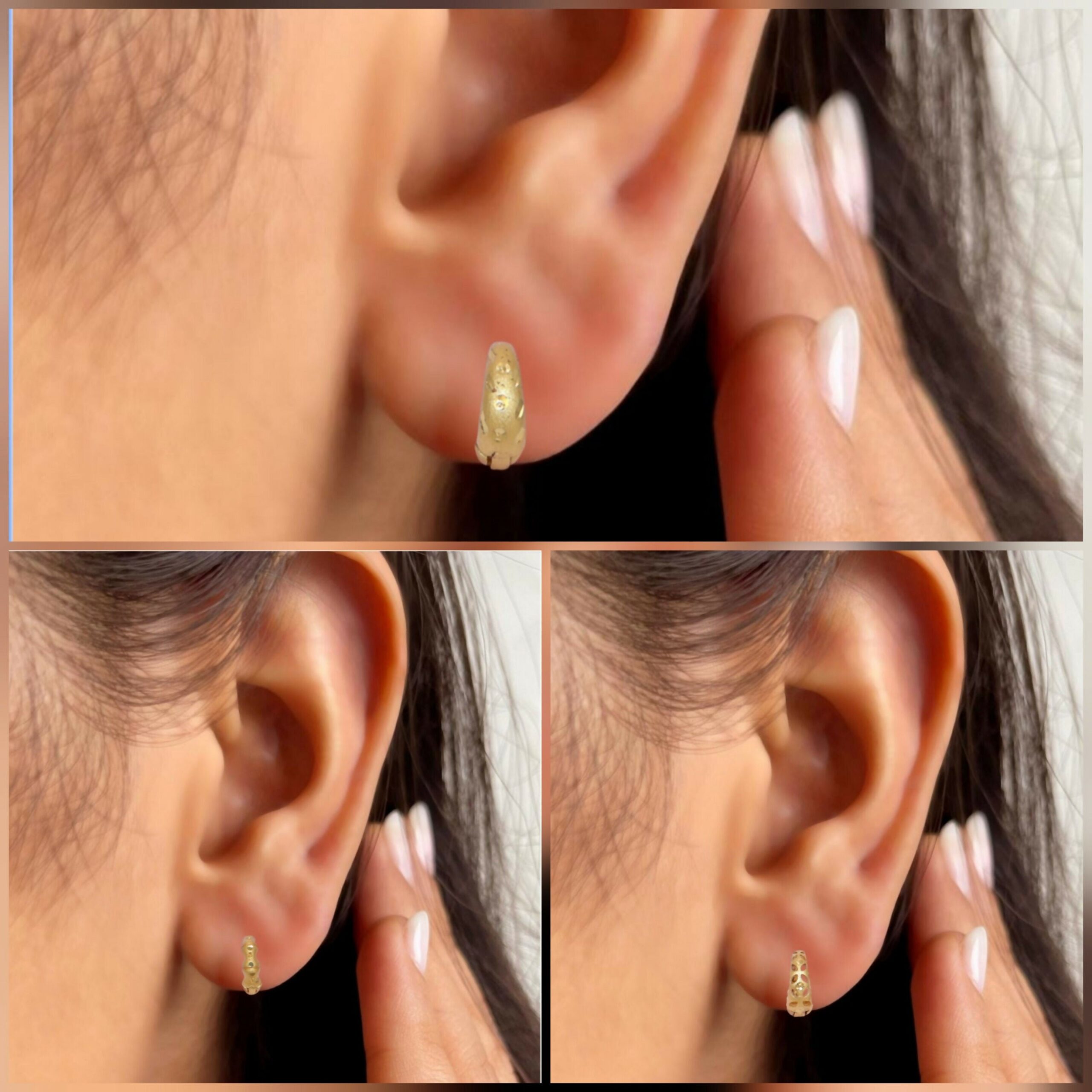 Gold Huggie Hoop Earrings kan ki bali and girls Combo Pack of 3 - Image 2