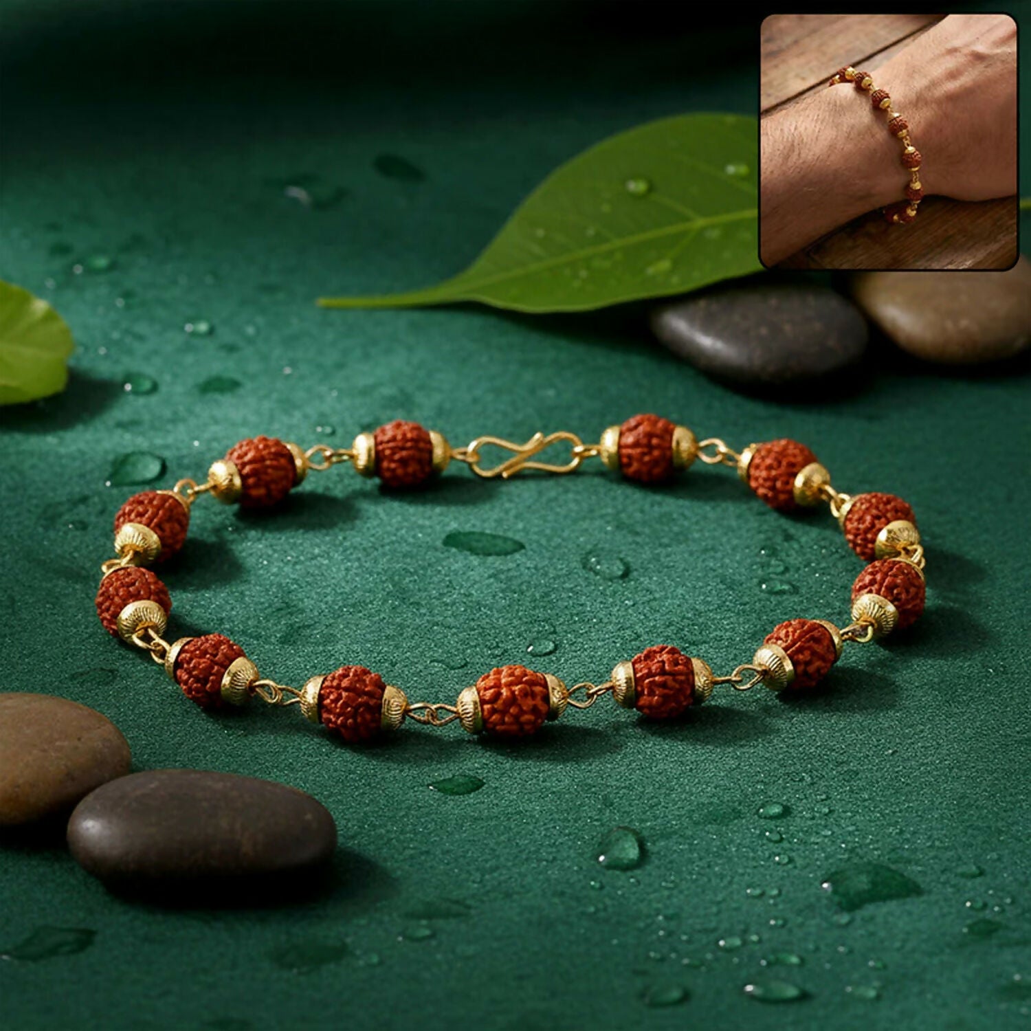 Hanuman Trishul Pendant With Rudraksha Mala & Bracelet Combo - Image 4