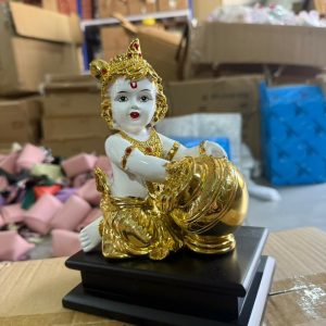 Bal Krishna Idol with Butter Pot Golden Showpiece for Home Temple Décor