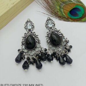 Black Onyx Look Oxidized Chandbali Earrings