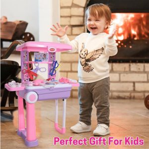 Premium Doctor Set with Pull & Push Trolley for Kids,Doctor Set with LED Light Instruments, 13 Piece Doctor Kit, BIS Approved (Pink)