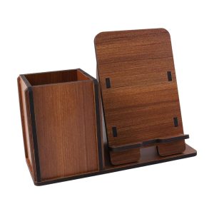 Wooden Desk Organizer with Phone & Tablet Stand