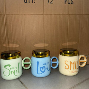 Premium Ceramic Coffee Mug with Golden Lid & Stylish Handle – Insulated Drinkware Cup for Tea, Coffee, Milk & Office Use | Leak-Resistant Lid | Cute Printed Design | Ideal Gift for Birthday, Couples, Friends & Home Décor (Pack of 1)