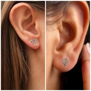 Rose Gold Plated AD Heart & Leaf Stud Earrings Set for women and girls Combo Pack of 2