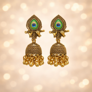 Traditional Elegant Oxidised Gold Plated Peacock Design Jhumka Earrings for Women