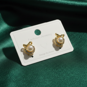 Korean Royal Bow-Knot Crystal Halo Pearl Studs For Girls And Women