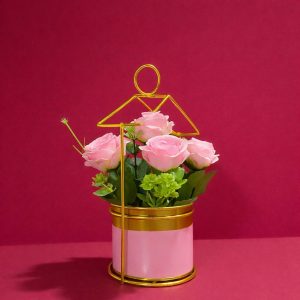 Gold Geometric Tabletop Planter with Decorative Pot