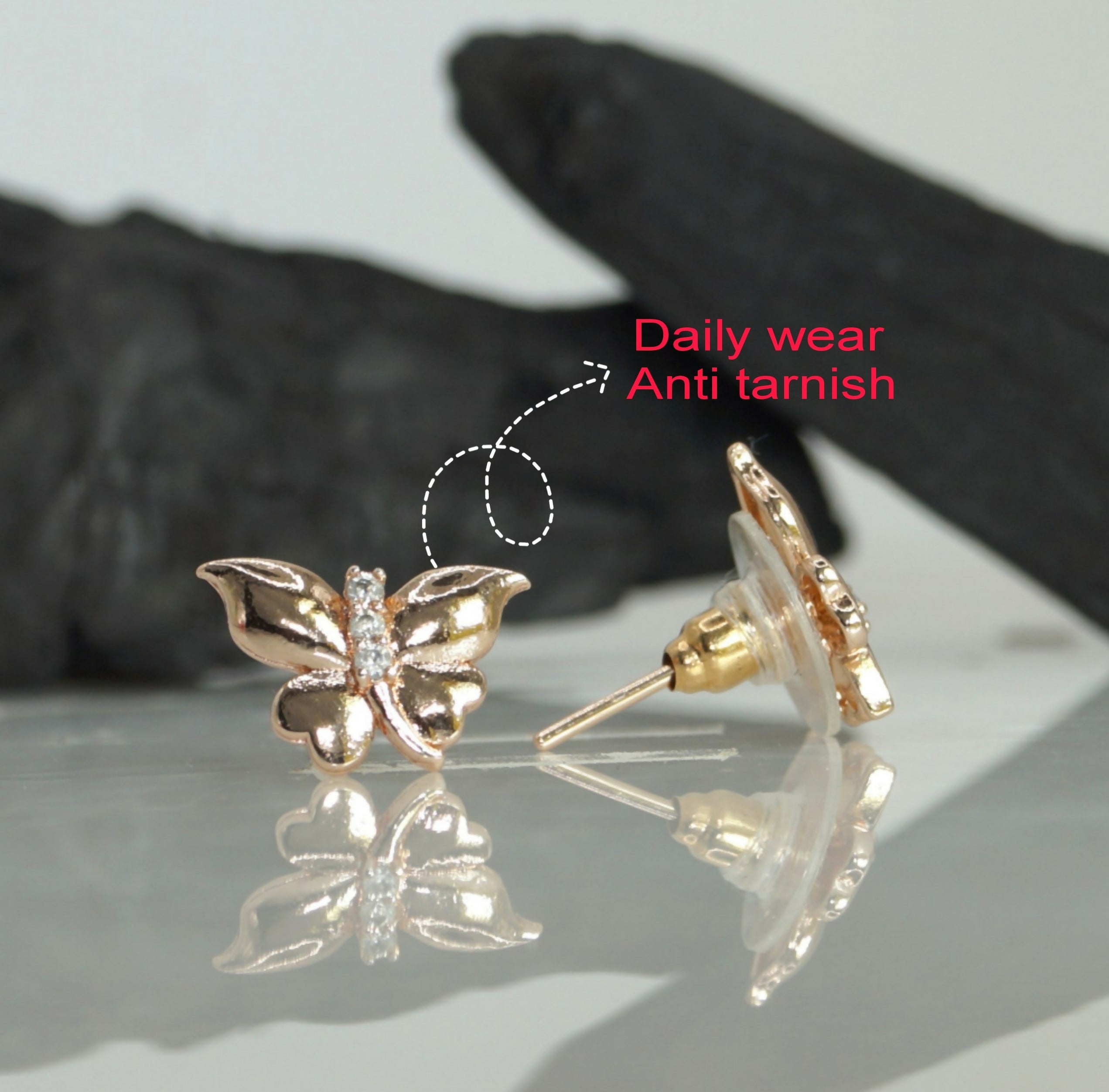 Rose Gold Butterfly Stud Earrings with AD for women and girls - Image 2