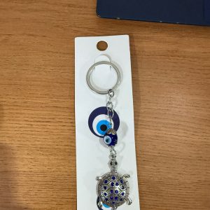 Turtle Evil Eye Keychain with Blue Stones for Car Keys, Bags & Gifting