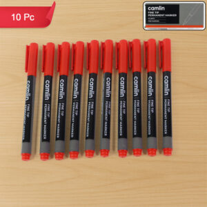 Camlin Fine Tip Permanent Marker – Red Color Precise Writing Markers (Pack of 10)