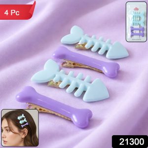Cute Fishbone & Bone Shape Hair Clip Set (4 Pc)