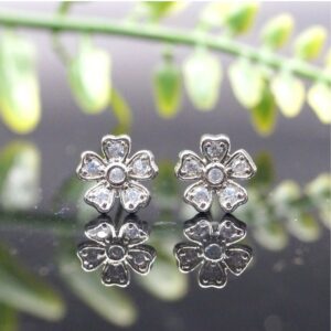 Sterling Silver AD Flower Stud Earrings - Dainty Floral Blossom Jewelry for women and girls