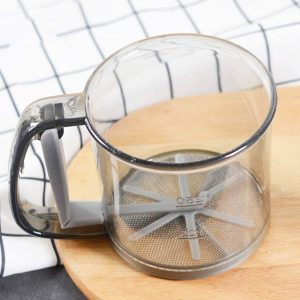 Plastic Flour Sieve Cup with Handle and Fine Mesh Filter for Kitchen Baking