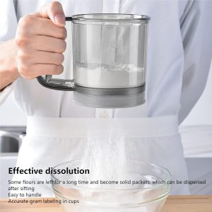 Plastic Flour Sieve Cup with Handle and Fine Mesh Filter for Kitchen Baking