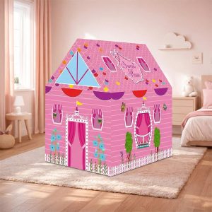 Pink Foldable Kids Play Tent House with Printed Home Design for Indoor & Outdoor Fun
