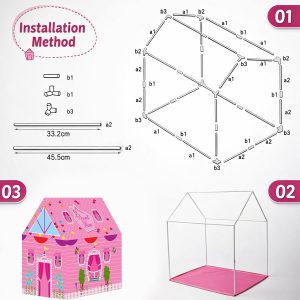 Pink Foldable Kids Play Tent House with Printed Home Design for Indoor & Outdoor Fun