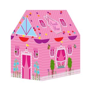 Pink Foldable Kids Play Tent House with Printed Home Design for Indoor & Outdoor Fun