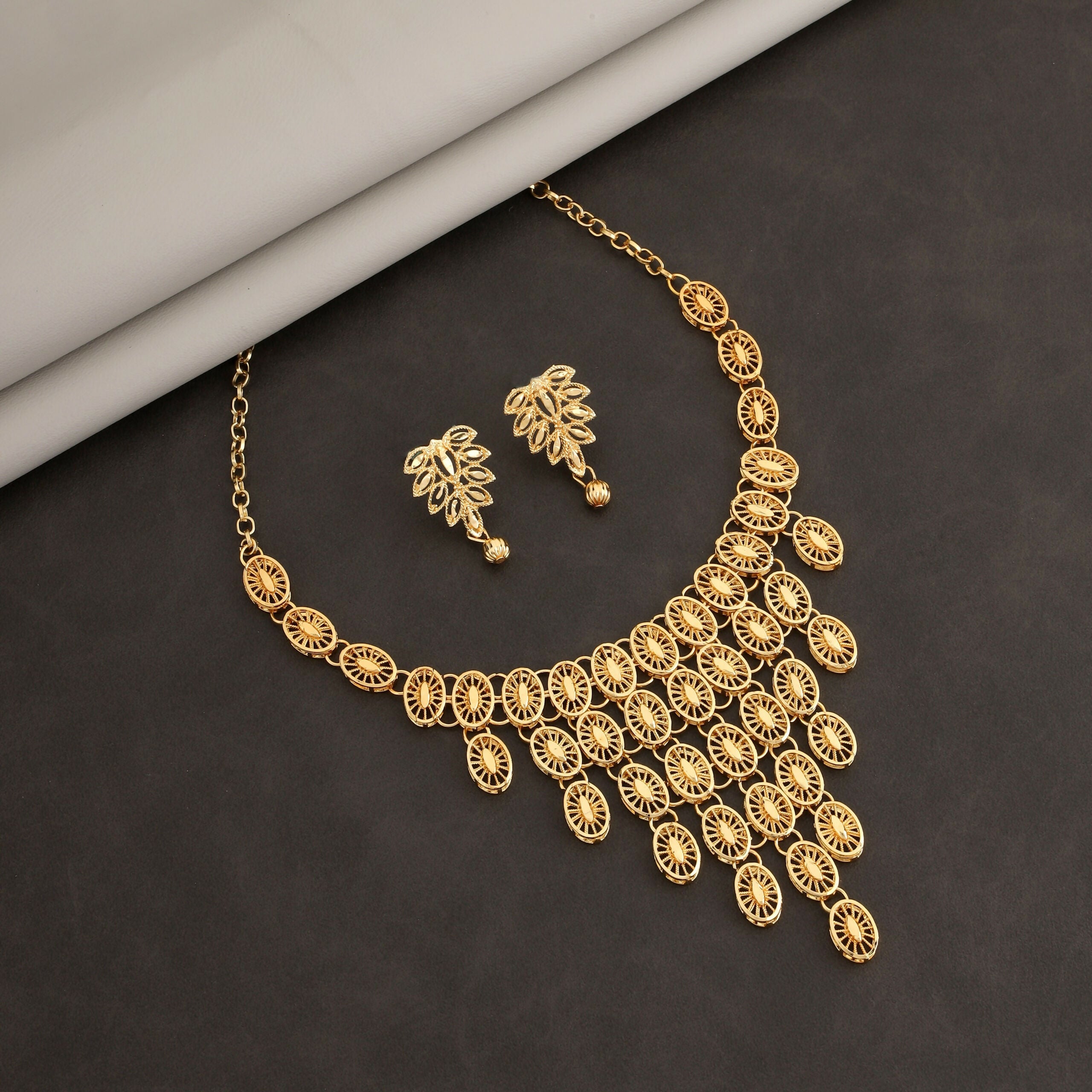 Designer Gold-Plated Filigree Necklace & Earrings Set