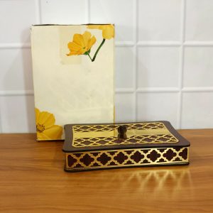 Dry Fruit Storage Box with 4 Compartments and Decorative Golden Lid