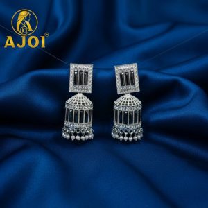Premium Royal Black Stone Dome Jhumka Earrings