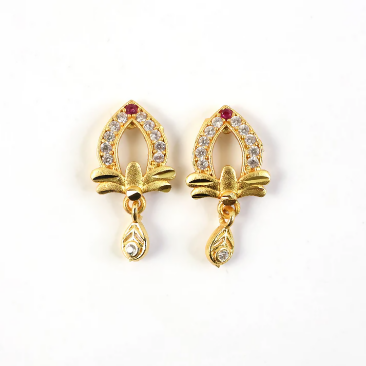 Designer Gold Earrings with Elegant Teardrop Cut & Crystal Work