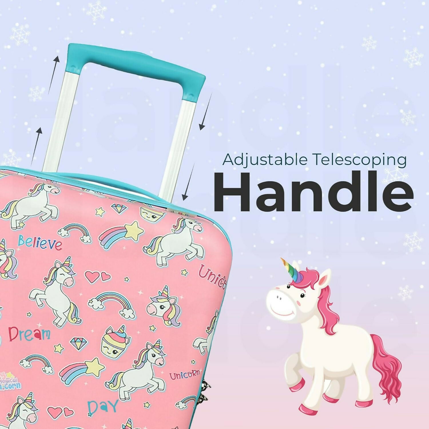 Novex Unicorn Pink Travelling Kids Trolley Bags for Girls Luggage 4 Wheels ( 18 Inch) - Image 2