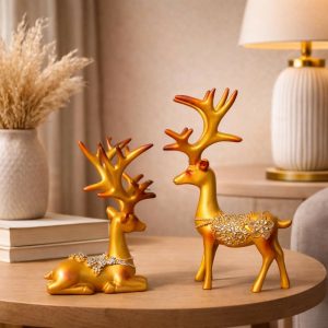 Golden Decorative Deer Showpiece Set for Home, Table & Living Room Decor