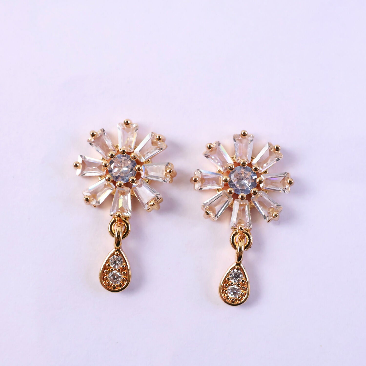Floral Crystal Drop Earrings with Gold Finish for Festive & Party Wear - Image 5