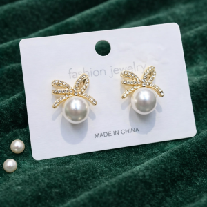 Elegant Pearl Bow Stud Earrings for Women And Girls