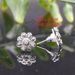 Dainty Silver Flower Stud Earrings with AD for women and girls