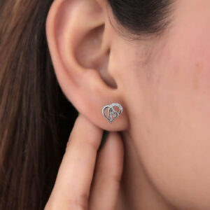 Silver-Plated Heart Stud Earrings with AD for women and girls