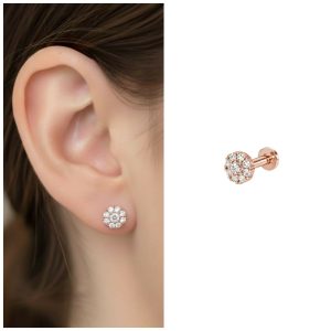 Rose Gold AD Cluster Flat Back Stud Earring for women and girls Pack of 1 PCS