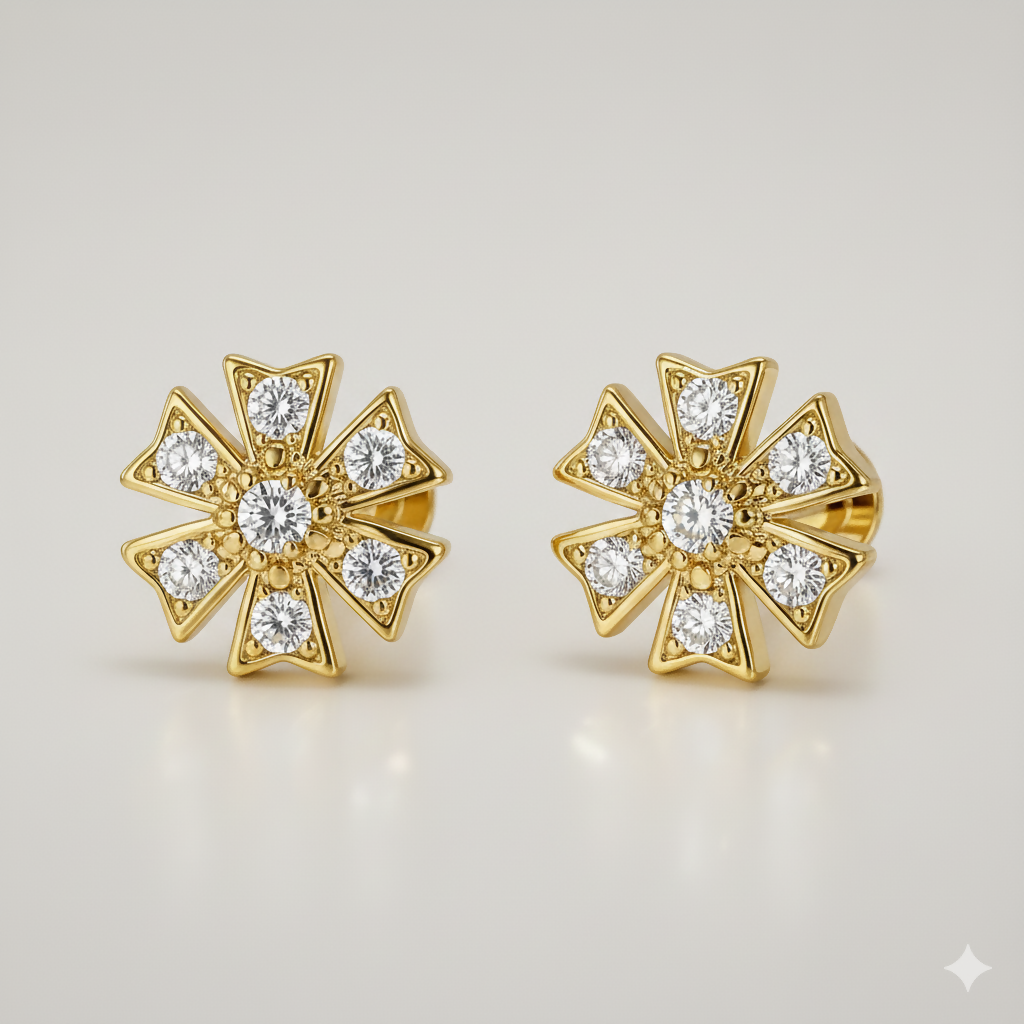 Gold Plated Elegant Floral AD nosepin stud for women and girls Combo Pack of 2 - Image 3