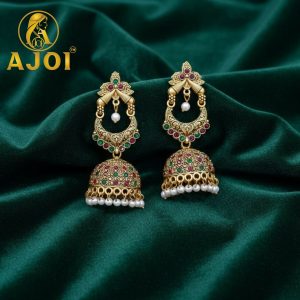 Premium Royal Multicolor Stone Jhumka Earrings with Traditional Drop Detailing