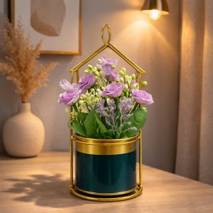 Gold House Frame Tabletop Planter with Decorative Pot(Color may vary)
