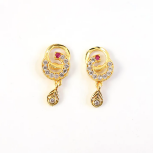 Modern Gold Plated Round Teardrop Earrings with Stone Highlights