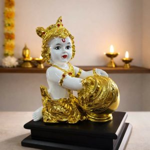Bal Krishna Idol with Butter Pot Golden Showpiece for Home Temple Décor