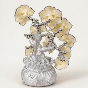 Silver Lucky Flower Tree Showpiece with Evil Eye Home Decor Statue