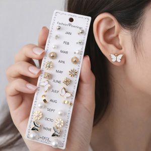 Complete 12-Month Calendar Earring Collection – Elegant Birthstone Studs and Charms Gift Set (Pack Of 12)