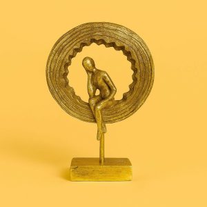 Abstract Thinking Man Gold Sculpture Showpiece for Home Decor (Design may vary)