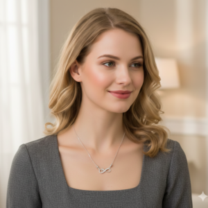 AD Infinity & Heart Silver Tone Pendant Necklace for Women