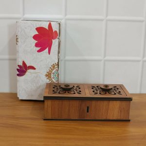Premium 2 Compartment Wooden Dry Fruit Box with Carved Lid