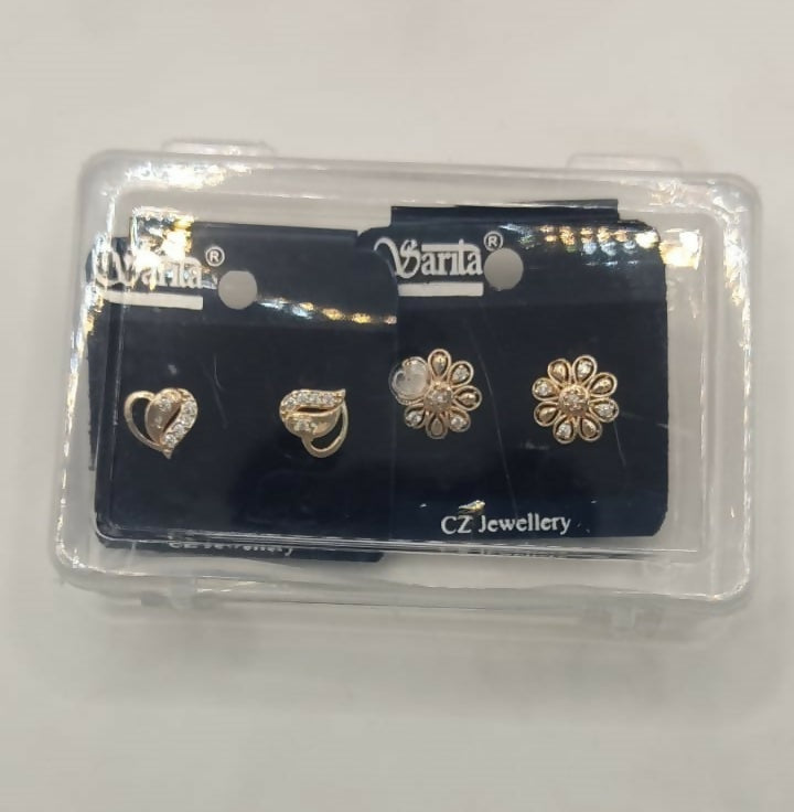 Rose Gold AD Stud Earrings - Flower & Heart Shape Daily Wear for women and girls Combo Pack of 2 - Image 5